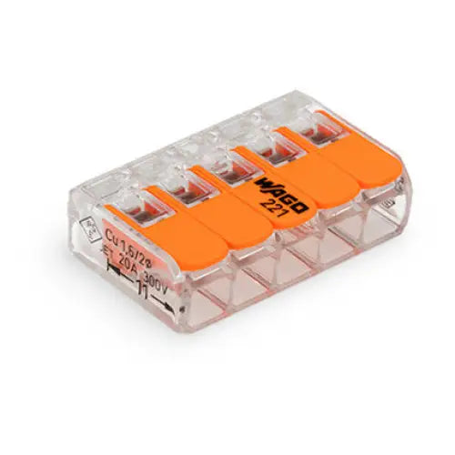 QUICK CONNECT CABLE CLAMP 5X4MM FLEXIBLE/2X2.5MM RIGID OD. WAGO 5 PCS - Инсталационни