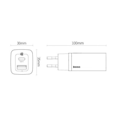 Quick Travel Charger Baseus GaN2 Lite USB + C 65W EU (white) - Travel Charger<<<Accessories<<<Основна<<<DunaXML&&&Cell