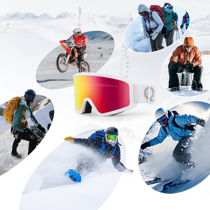 Qunature White Ski Goggles for Adults - White