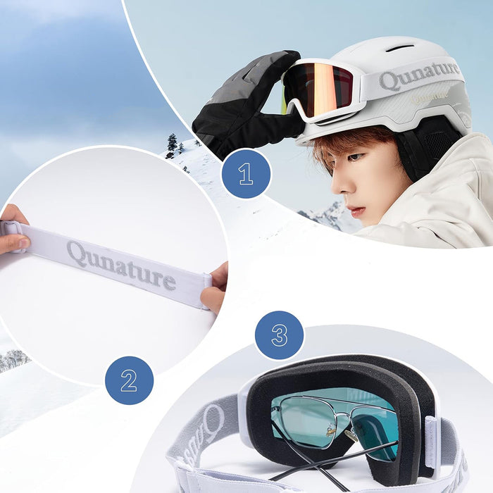 Qunature White Ski Goggles for Adults - White