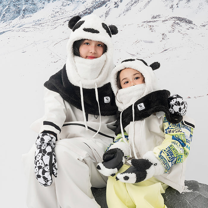 Qunature Panda Heat Transfer Ski Gloves Kids Size S - Black/White