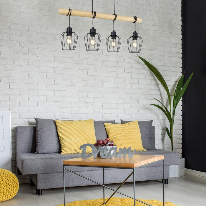 CHANDELIER FABIAN 4XE27 METAL/WOOD BLACK