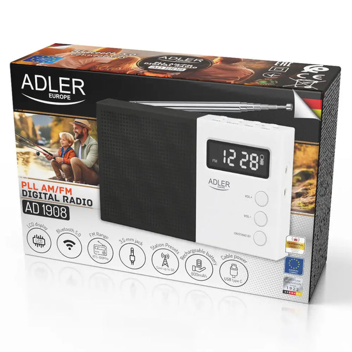 Radio Adler pll fm ad 1908 Black White - Електроника Звук<<<Компютри| Електроника<<<BigBuy&&&CD радио<<<Електроника