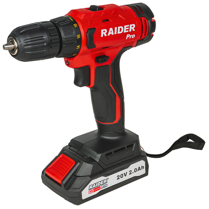 BATTERY DRILL RAIDER PRO RDP-SPCD20 20 V, 44.00 nm, NUMBER OF BATTERIES 1, 2.00 Ah, SUITCASE