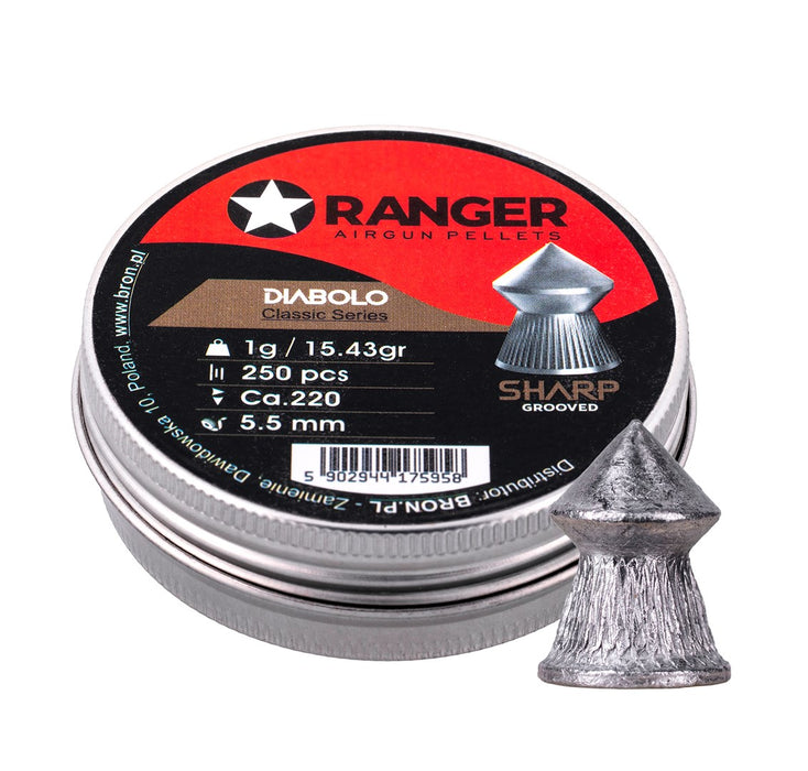 5.5 mm RANGER Diabolo Professional Sharp Grooved Point 250 pellets