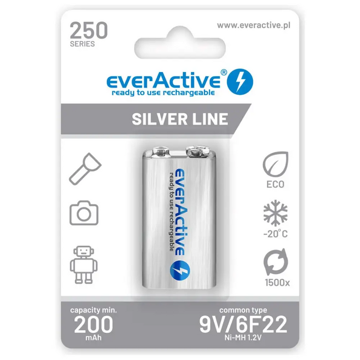 Rechargeable batteries everActive Ni-MH 6F22 9V 250 mAh Silver Line - Rechargeable batteriesBAL-AKM<<<batteries