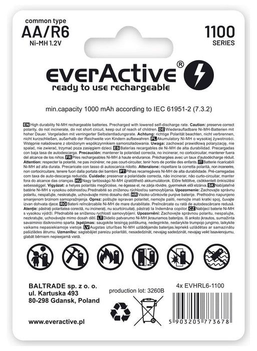 Rechargeable batteries everActive Ni-MH R6 AA 1100 mAh Infinity Line - 4 pieces - Rechargeable