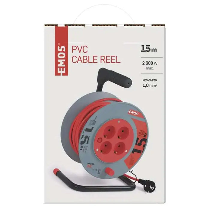 REEL EXTENSION 15M - G3X1.0MM2 - 4 SOCKETS EMOS - Удължители и макари<<<Електроматериали<<<Строителни