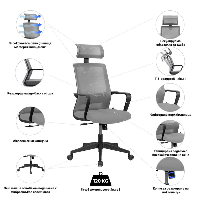 RFG Executive chair Smart HB, damask and mesh, dark gray seat, gray back