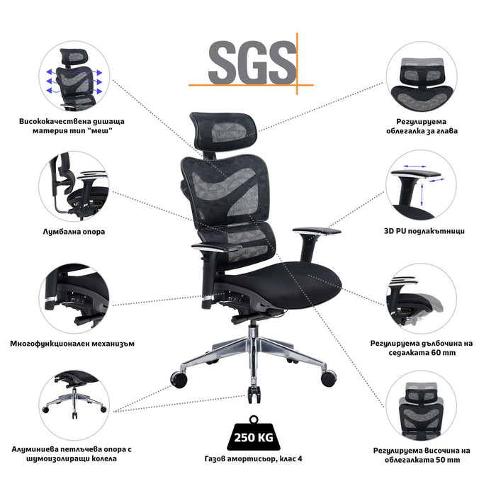 RFG Ergonomic chair TECH@GAMES, black seat, black backrest