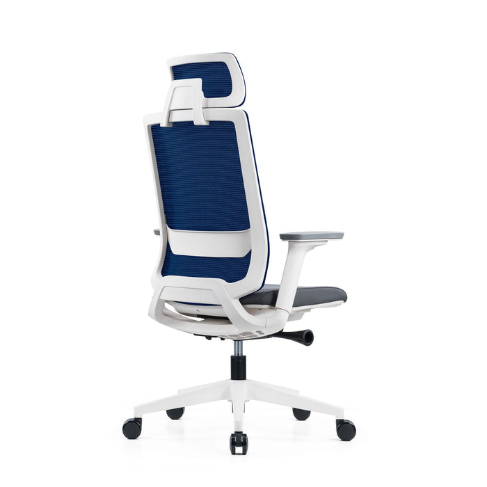 RFG Meteor X White HB ergonomic chair, gray seat, blue back