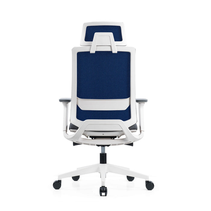 RFG Meteor X White HB ergonomic chair, gray seat, blue back