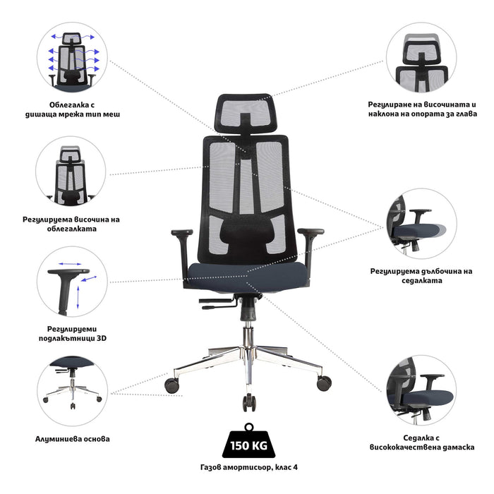 RFG Artur HB ergonomic chair, dark gray seat, black backrest