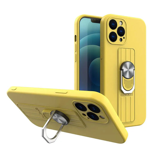 Ring Case silicone case with finger grip and stand for iPhone 12 mini yellow - Cell phone cases and covers<<<HurtelXML