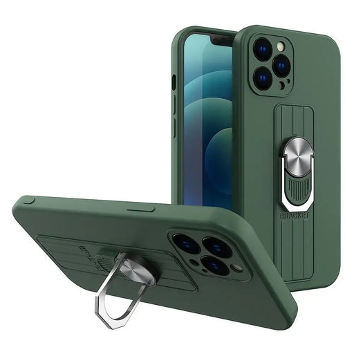 Ring Case silicone case with finger grip and stand for iPhone 12 mini dark green - Cell phone cases