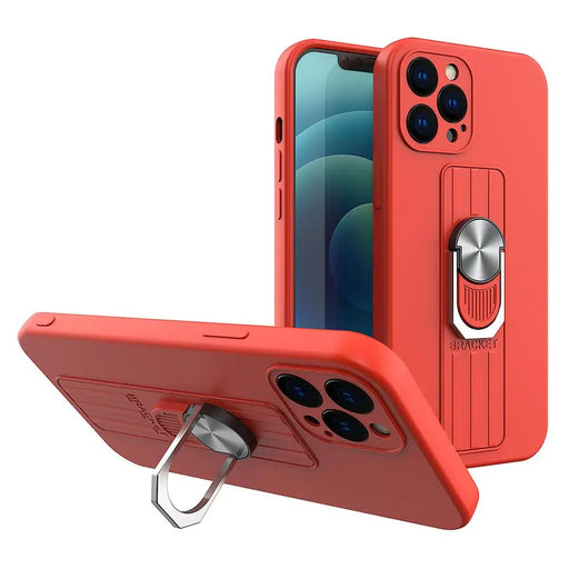Ring Case silicone case with finger grip and stand for iPhone 13 Pro Max red - Cell phone cases and covers<<<HurtelXML