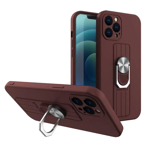 Ring Case silicone case with finger grip and stand for Samsung Galaxy A32 5G brown - Cell phone cases