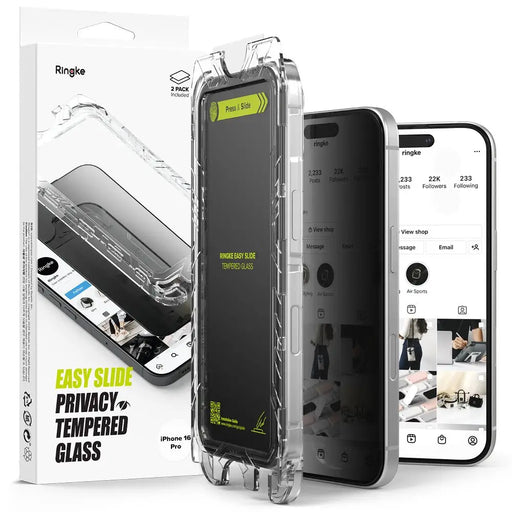 Ringke Easy Slide Privacy Glass 2-pack for iPhone 16 Pro - Cell phone tempered glass<<<HurtelXML&&&iPhone 16 Pro
