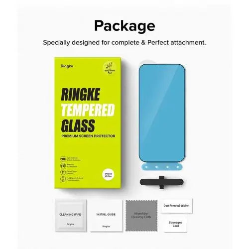 Ringke iPhone 15 Plus Screen Protector Premium Tempered Glass 9H with installation jig Transparent - iPhone 15