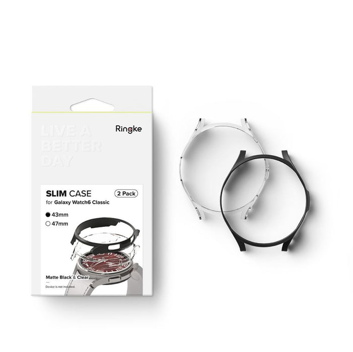 Ringke Slim 2-pack Case for Samsung Galaxy Watch 6 Classic 43mm - Black and Clear