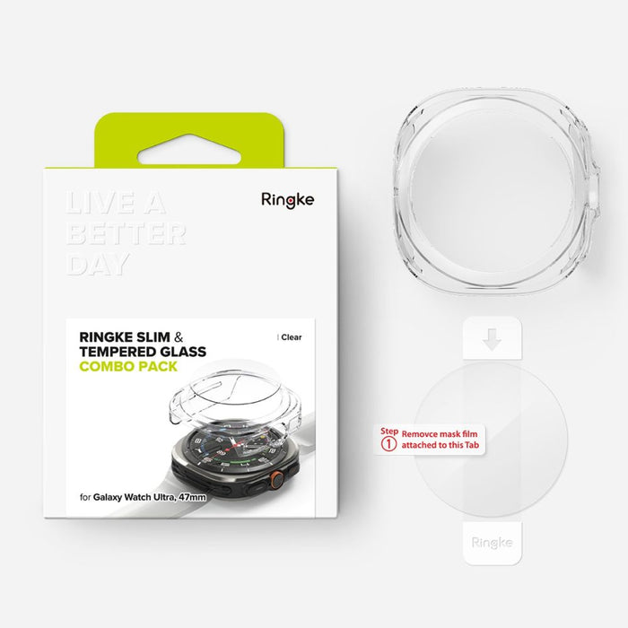 Ringke Slim &amp; Tempered Glass Case + Glass Set for Samsung Galaxy Watch Ultra 47mm - Transparent