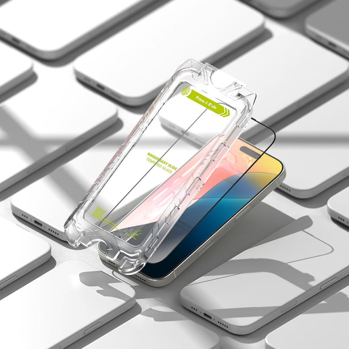 Ringke Easy Slide 2-pack Black Frame Tempered Glass for iPhone 16 Pro