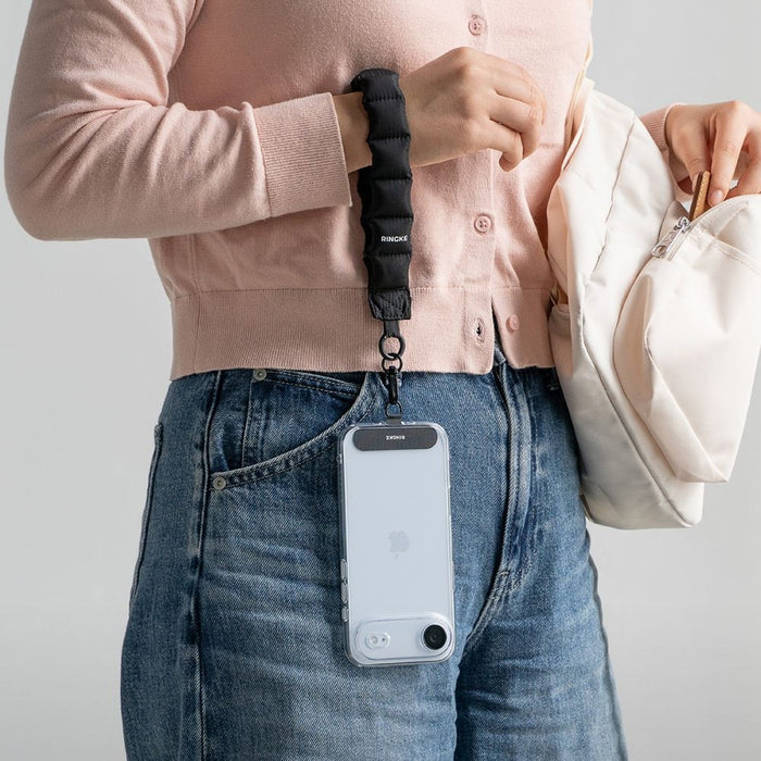 Ringke Holder &amp; Puffer Hand Strap Phone Lanyard - Black