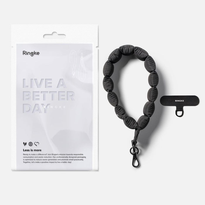 Ringke Holder &amp; Puffer Hand Strap Phone Lanyard - Black