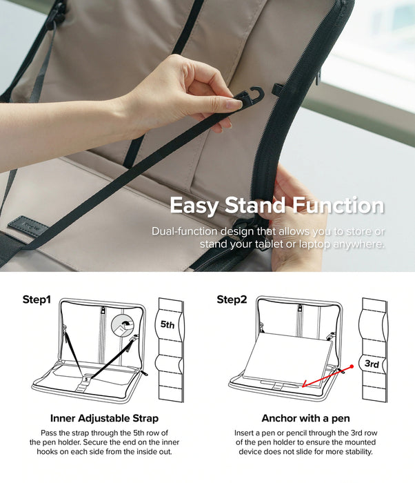 Ringke Smart Zip Pouch for a laptop up to 13&quot; with a stand - beige