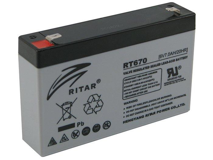 RITAR lead battery, (RT670) AGM, 6V, 7Ah, 151 /34 /94 mm, Terminal1