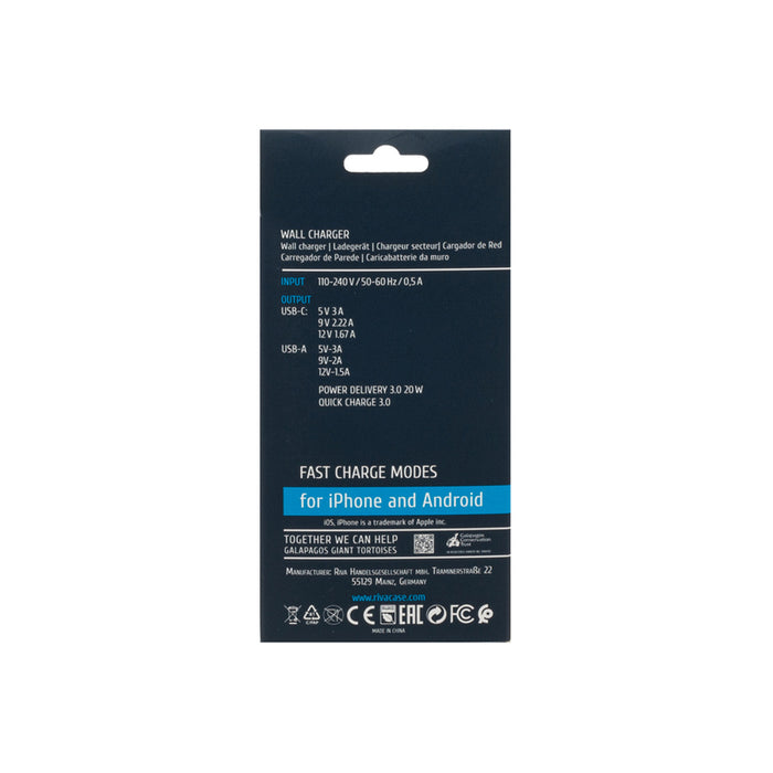 RIVACASE 220V 20W USB+TYPE-C PS4102 W00