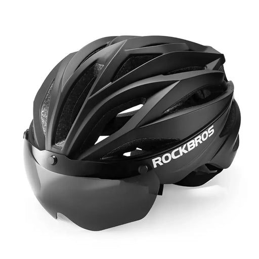 Rockbros Bike Helmet with Visor Detachable UV Protective Goggles Unisex - Black - Sport products<<<HurtelXML