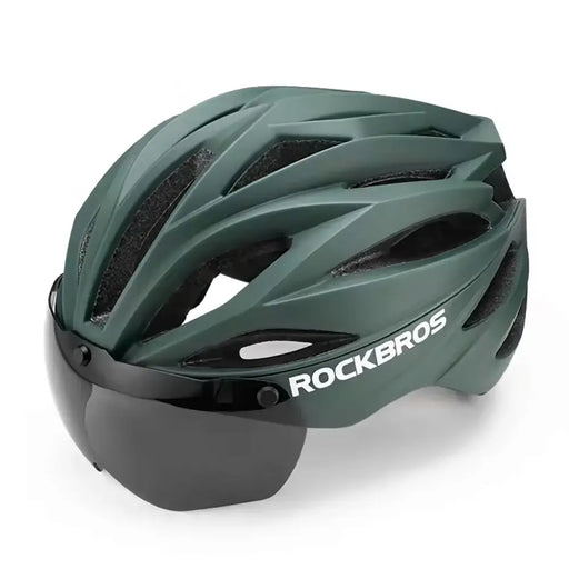 Rockbros Bike Helmet with Visor Detachable UV Protective Goggles Unisex - Green - Sport products<<<HurtelXML