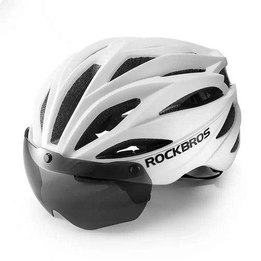 Rockbros Bike Helmet with Visor Detachable UV Protective Goggles Unisex Matte - White - Sport products<<<HurtelXML