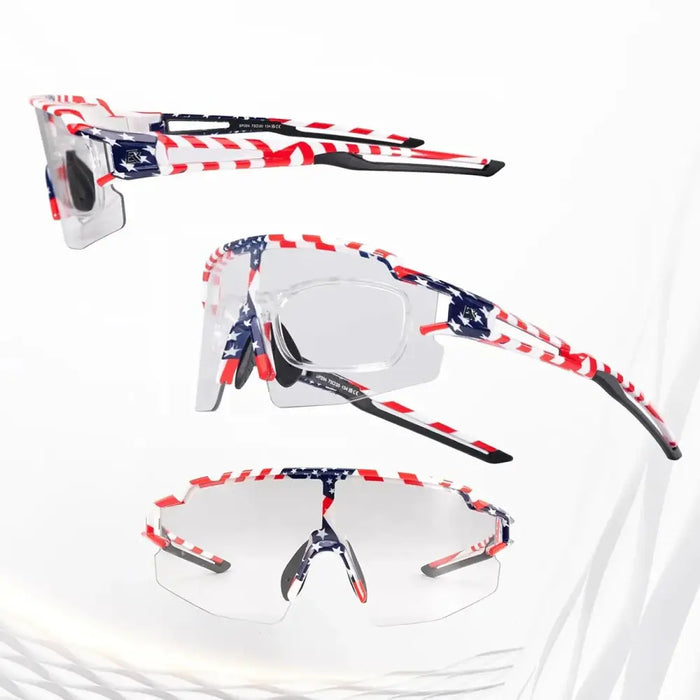 Rockbros Cycling Glasses Photochromic with UV Protection and Corrective Insert 14120008002 - USA Pattern - White