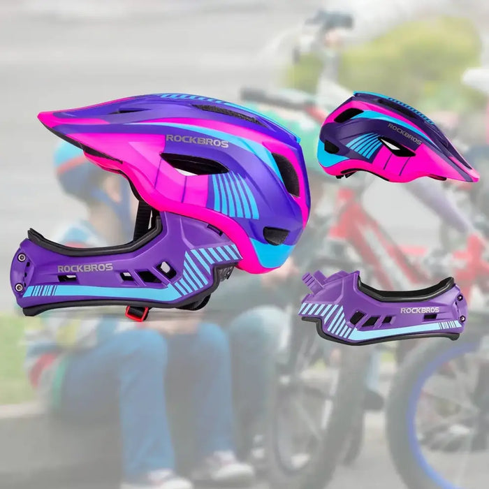 Rockbros TT-32SBPP-S children’s bicycle helmet with detachable chinbar size S - purple-pink - Sport products<<<HurtelXML