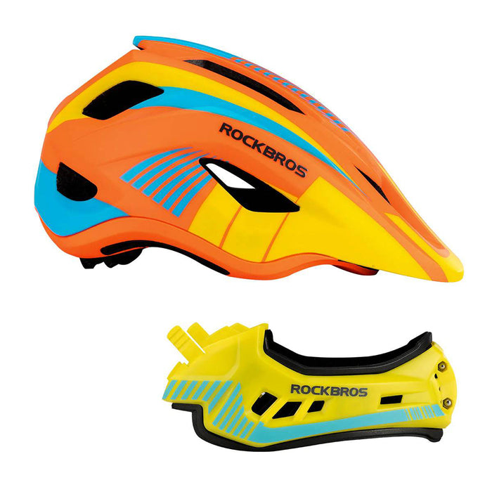 Rockbros TT-32SOYB-M children's bicycle helmet with detachable chinbar, size M - yellow-orange