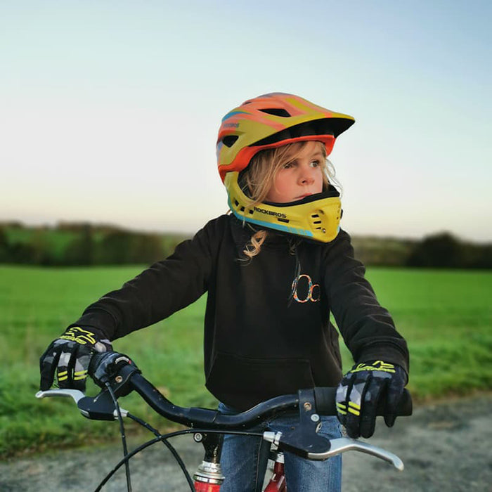 Rockbros TT-32SOYB-M children's bicycle helmet with detachable chinbar, size M - yellow-orange