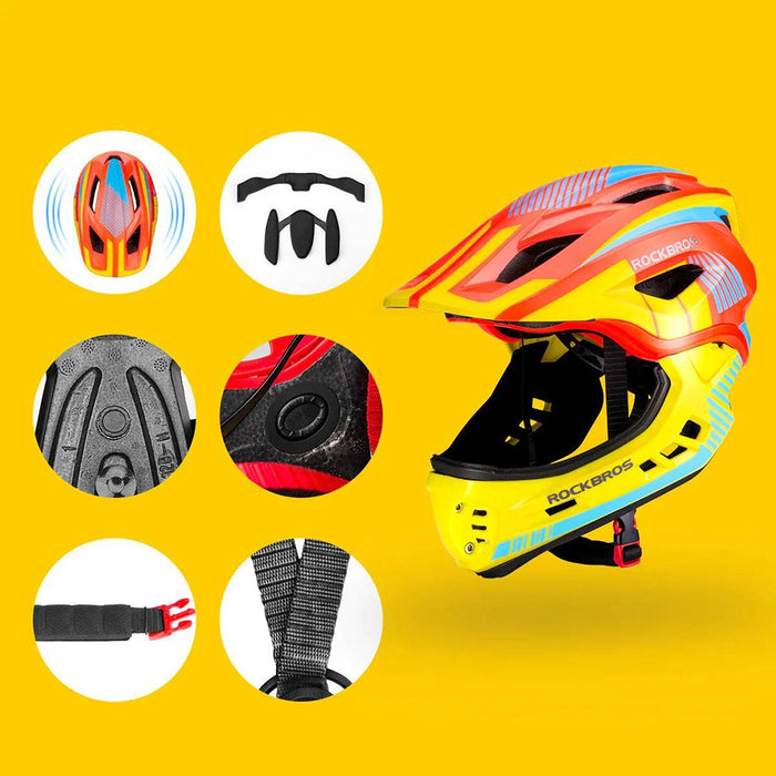 Rockbros TT-32SOYB-S children&#39;s bicycle helmet with detachable chinbar, size S - yellow-orange