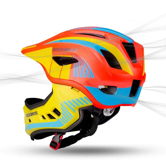 Rockbros TT-32SOYB-S children&#39;s bicycle helmet with detachable chinbar, size S - yellow-orange