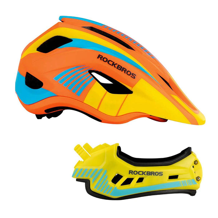 Rockbros TT-32SOYB-S children&#39;s bicycle helmet with detachable chinbar, size S - yellow-orange