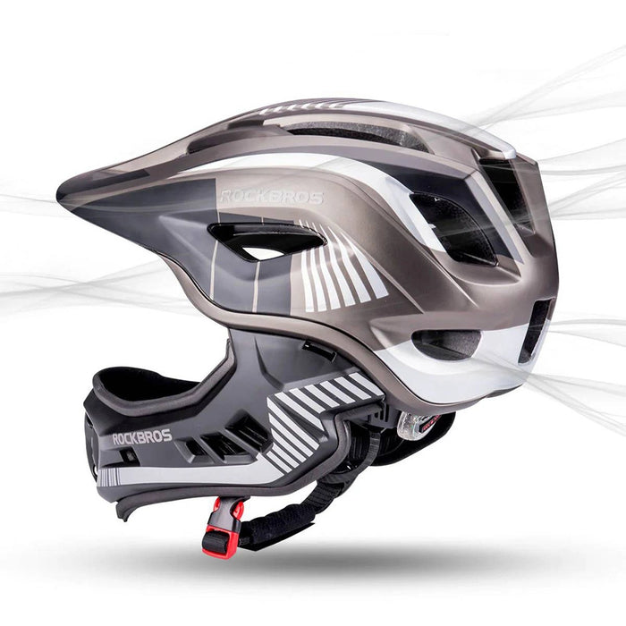 Rockbros TT-32SBTG-M children&#39;s bicycle helmet with removable chinbar, size M - gray