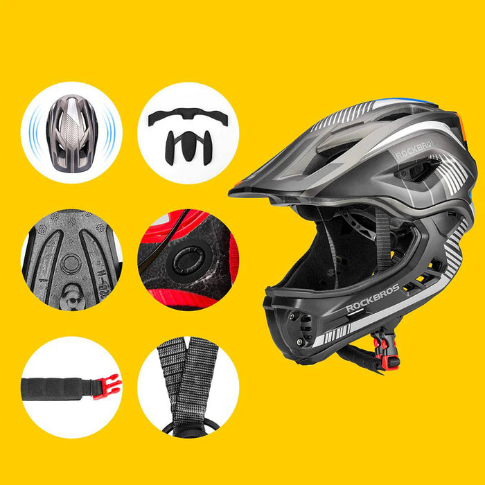 Rockbros TT-32SBTG-S Children's Bike Helmet with Detachable Chin Size S - Gray