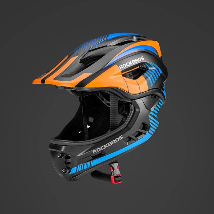 Rockbros TT-32SOBL-M children's bicycle helmet with removable chinbar, size M - black and orange