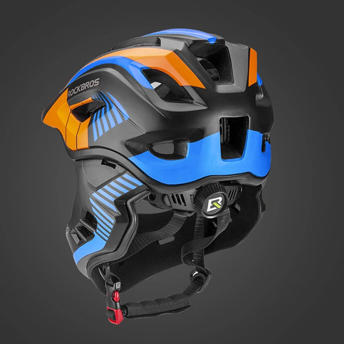Rockbros TT-32SOBL-M children's bicycle helmet with removable chinbar, size M - black and orange
