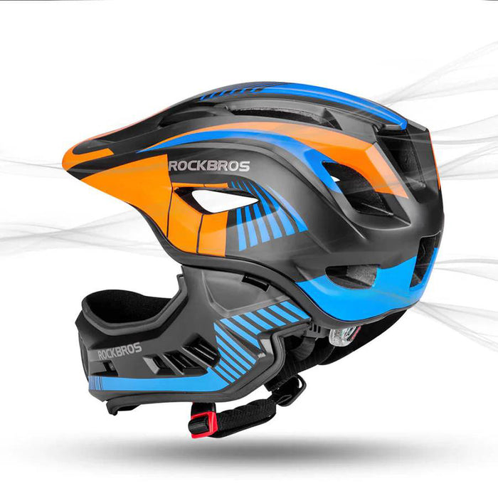 Rockbros TT-32SOBL-M children's bicycle helmet with removable chinbar, size M - black and orange