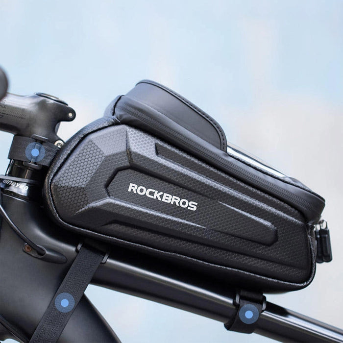 Rockbros B68 Bike Pannier for Frame, Armored, with Phone Pocket and Cover, 1.7L - Black