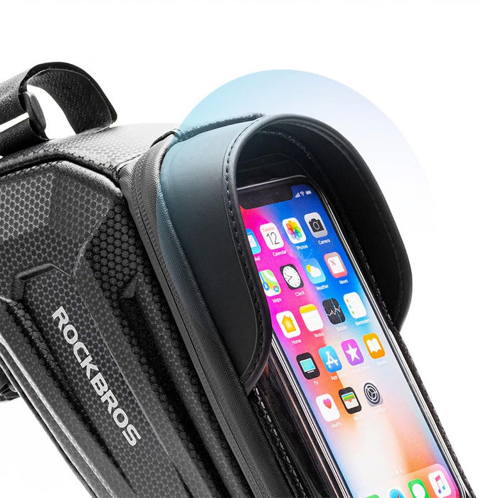 Rockbros B68 Bike Pannier for Frame, Armored, with Phone Pocket and Cover, 1.7L - Black