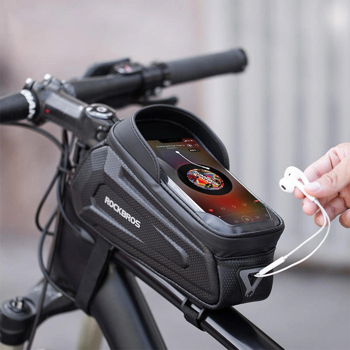 Rockbros B68 Bike Pannier for Frame, Armored, with Phone Pocket and Cover, 1.7L - Black
