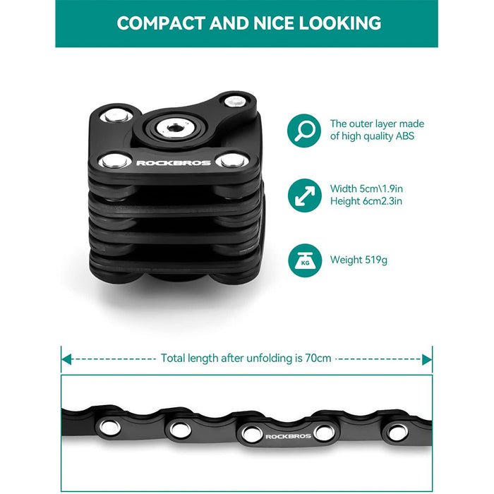 Rockbros WD795 foldable bicycle lock - black